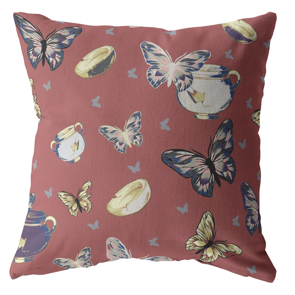 18" Copper Rose Butterflies Indoor Outdoor Throw Pillow-412184-1