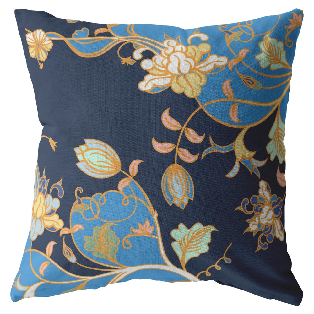 18" Navy Blue Garden Indoor Outdoor Throw Pillow-412189-1