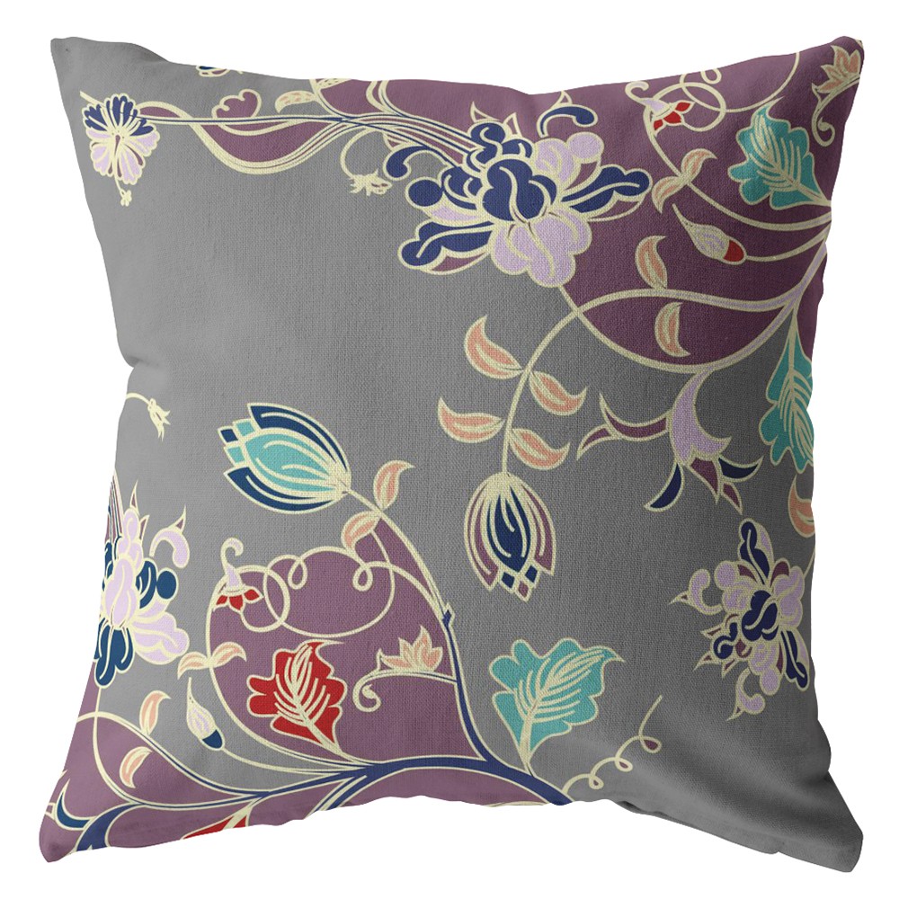 18" Purple Gray Garden Indoor Outdoor Throw Pillow-412214-1