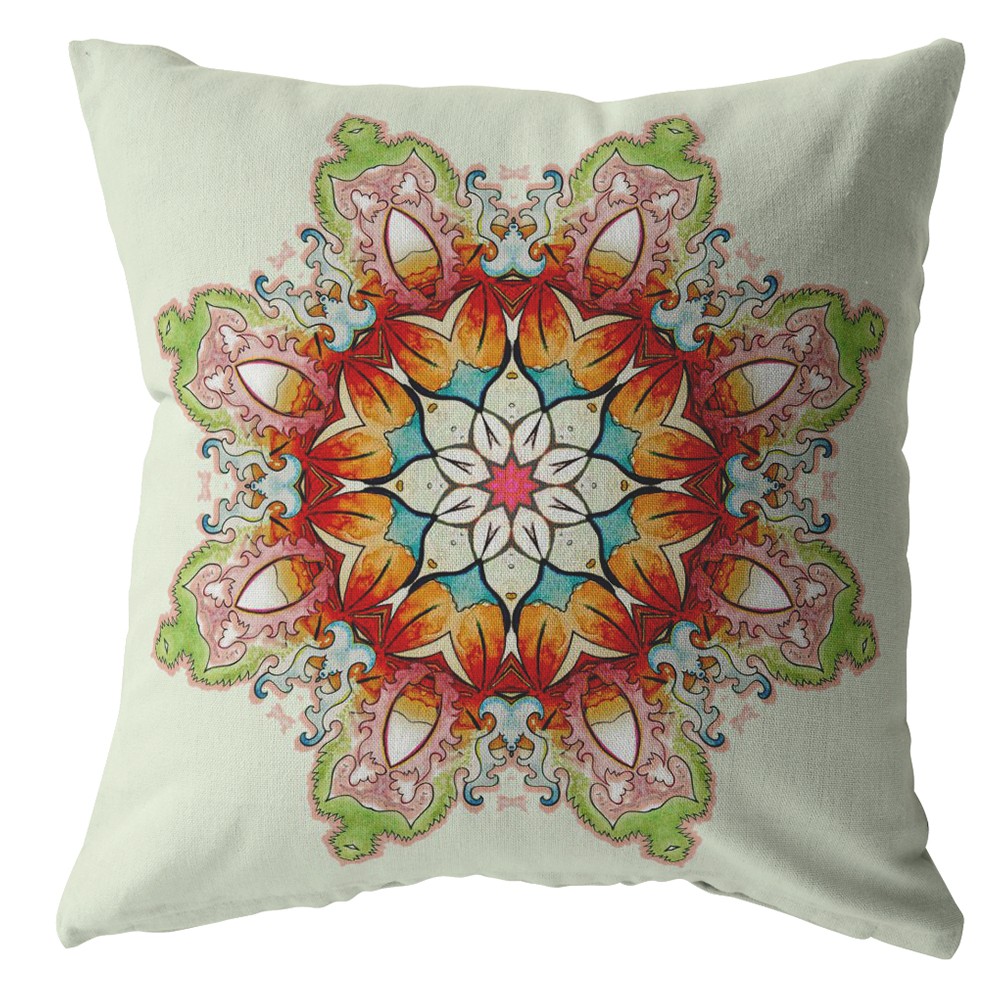 18" Orange Green Mandala Indoor Outdoor Throw Pillow-412229-1