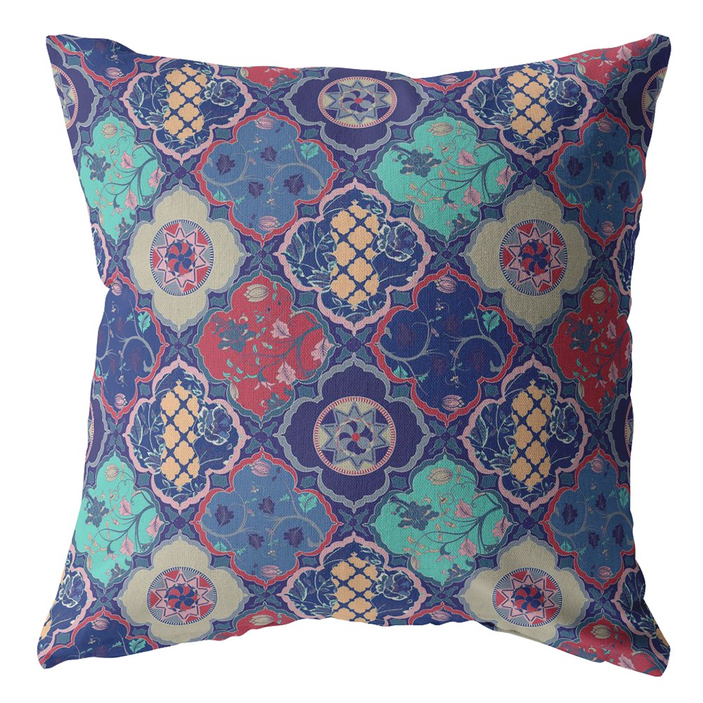 18” Navy Red Trellis Indoor Outdoor Throw Pillow-412249-1