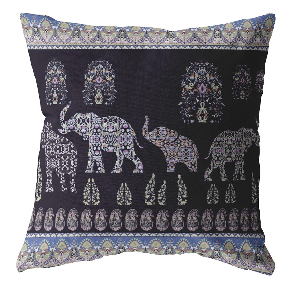 18” Purple Ornate Elephant Indoor Outdoor Throw Pillow-412272-1