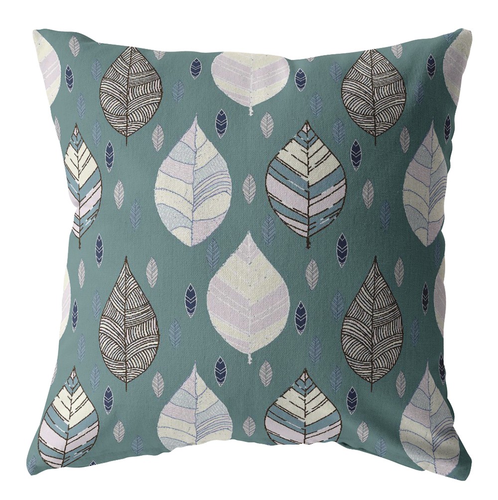 18” Pine Green Leaves Indoor Outdoor Throw Pillow-412297-1