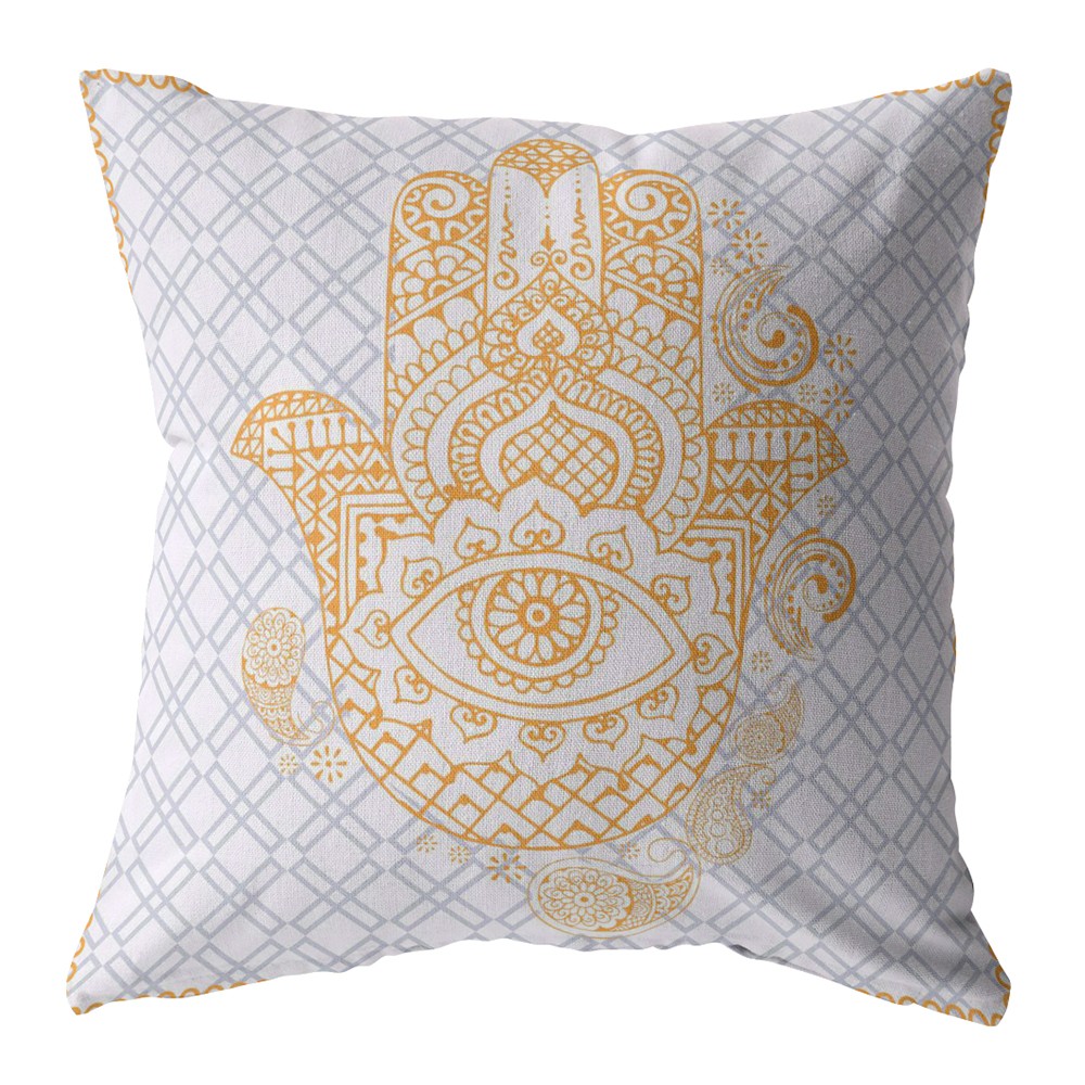 18” Gold Gray Hamsa Indoor Outdoor Throw Pillow-412342-1