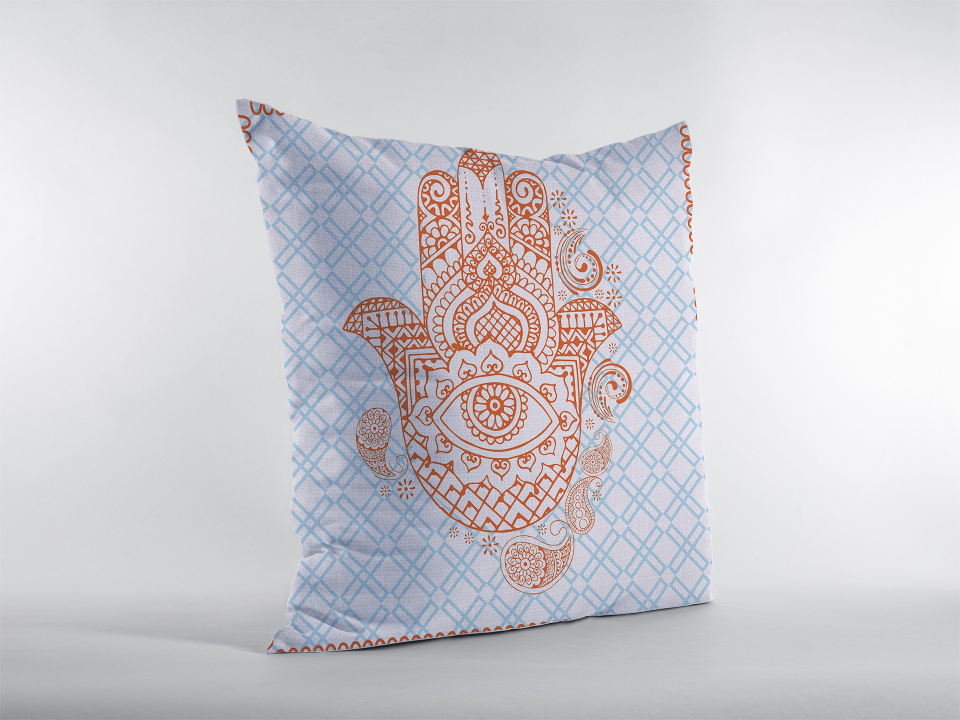 16” Blue Orange Hamsa Indoor Outdoor Throw Pillow