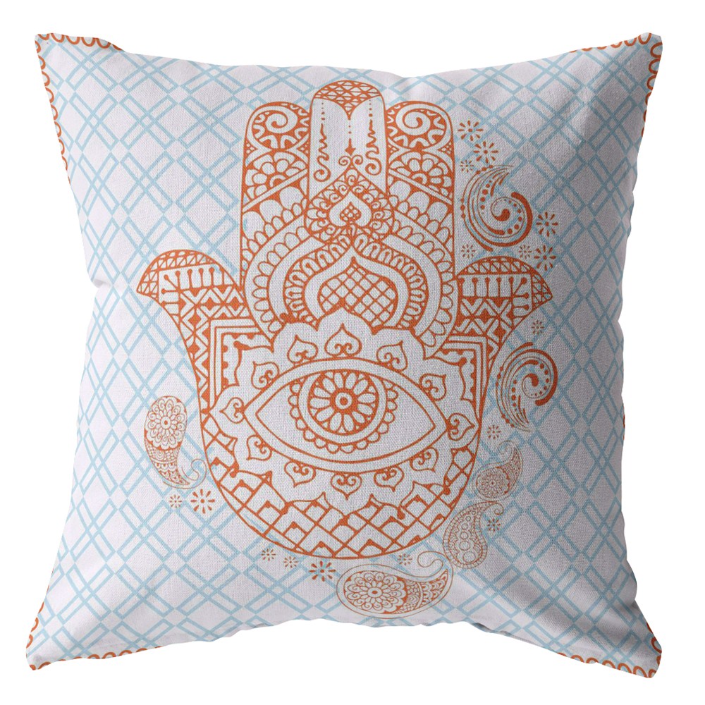 18” Blue Orange Hamsa Indoor Outdoor Throw Pillow-412362-1