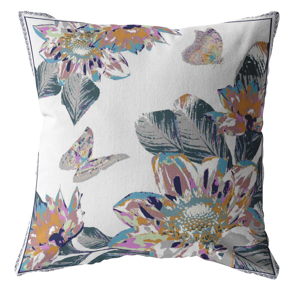 18” Pink White Butterfly Indoor Outdoor Throw Pillow-412402-1