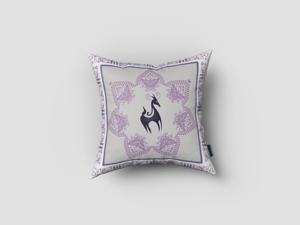 28” Gray Purple Horse Indoor Outdoor Throw Pillow-412410-1