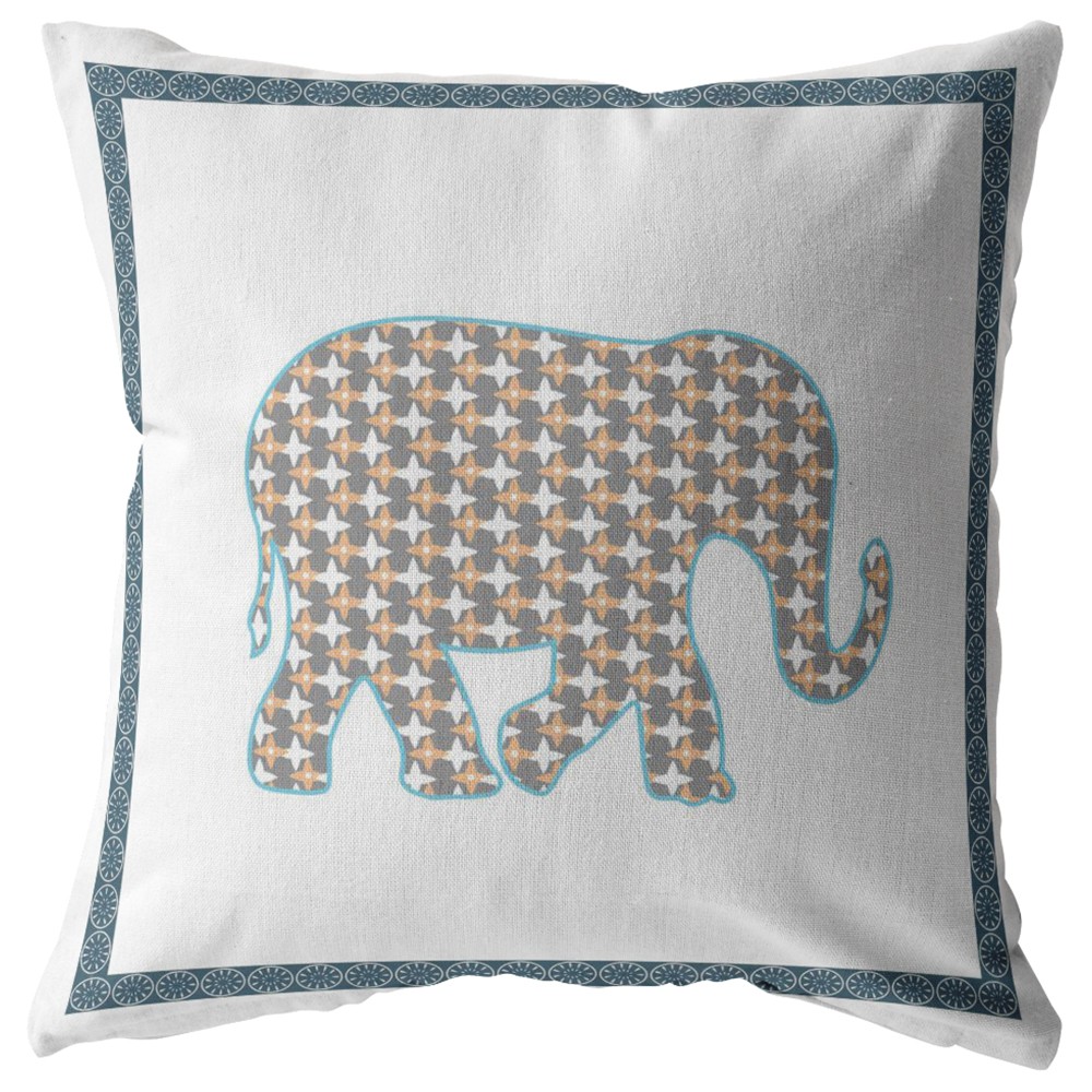 18” Gold White Elephant Indoor Outdoor Throw Pillow-412437-1