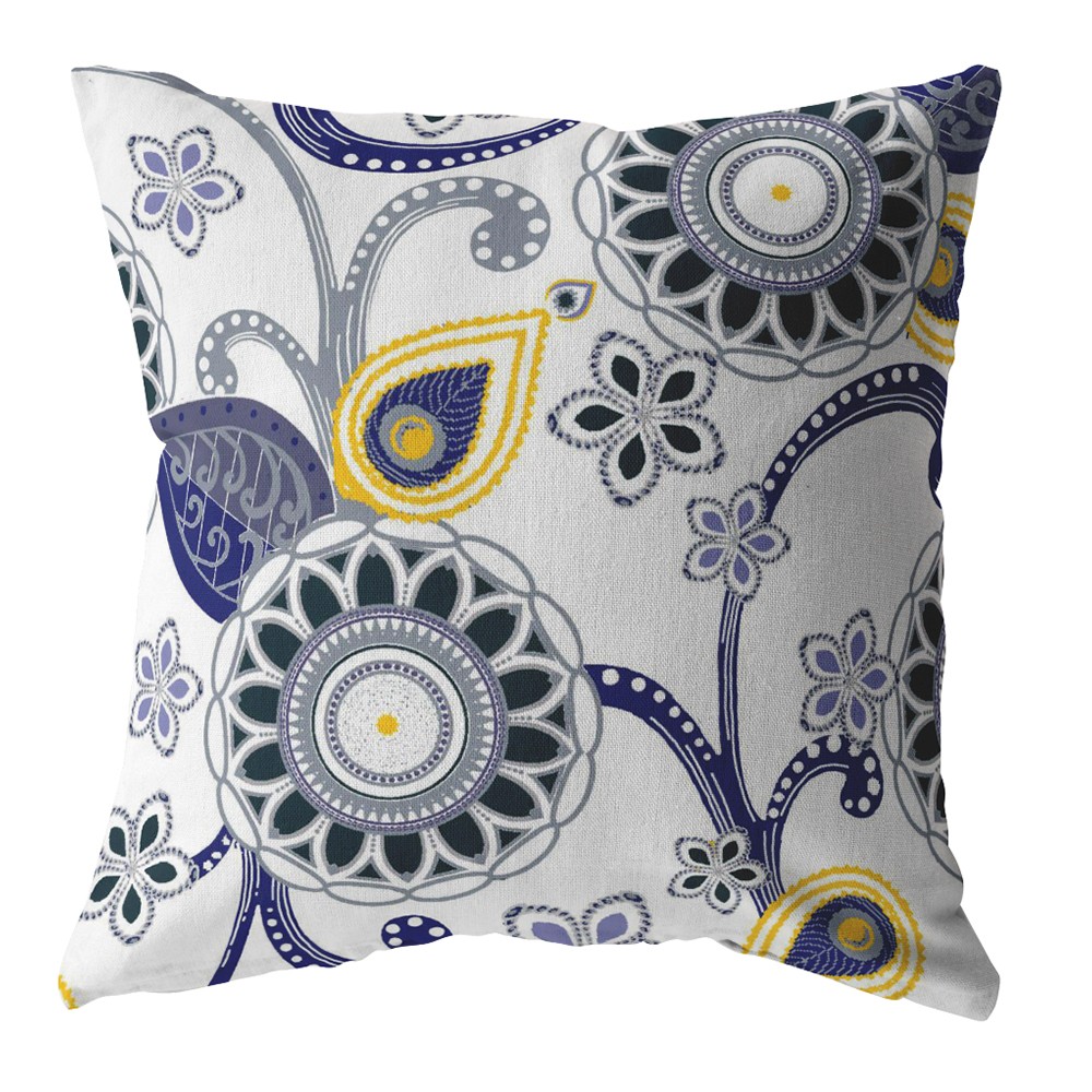 18” Navy White Floral Indoor Outdoor Throw Pillow-412462-1