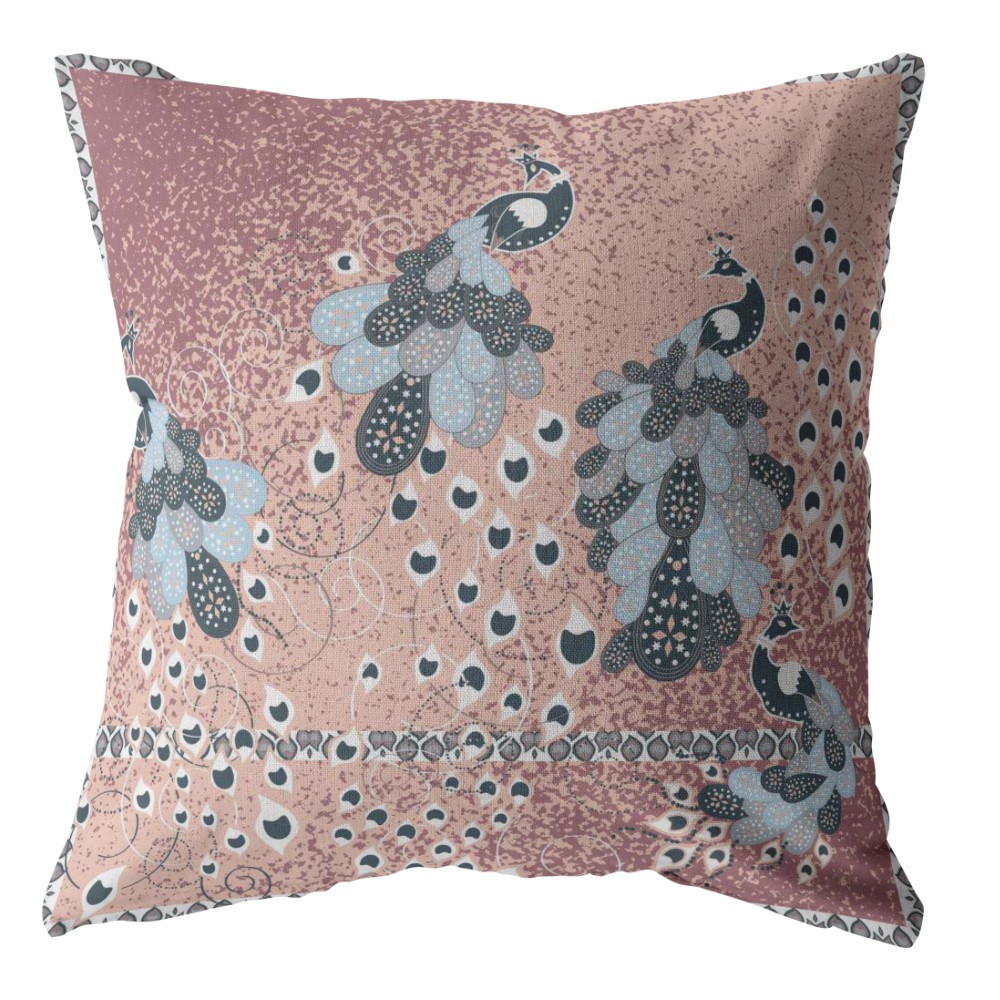 18” Dusty Pink Boho Bird Indoor Outdoor Throw Pillow-412497-1