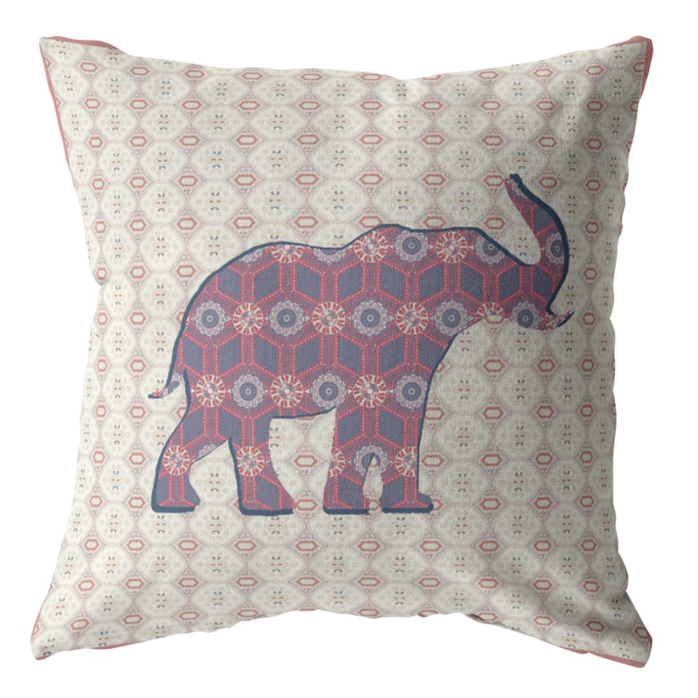 20" Magenta Elephant Indoor Outdoor Throw Pillow-412523-1
