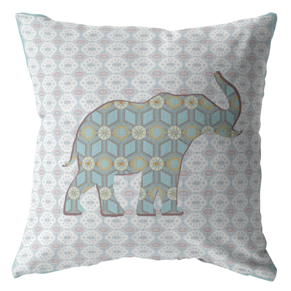 20" Blue Elephant Indoor Outdoor Throw Pillow-412528-1
