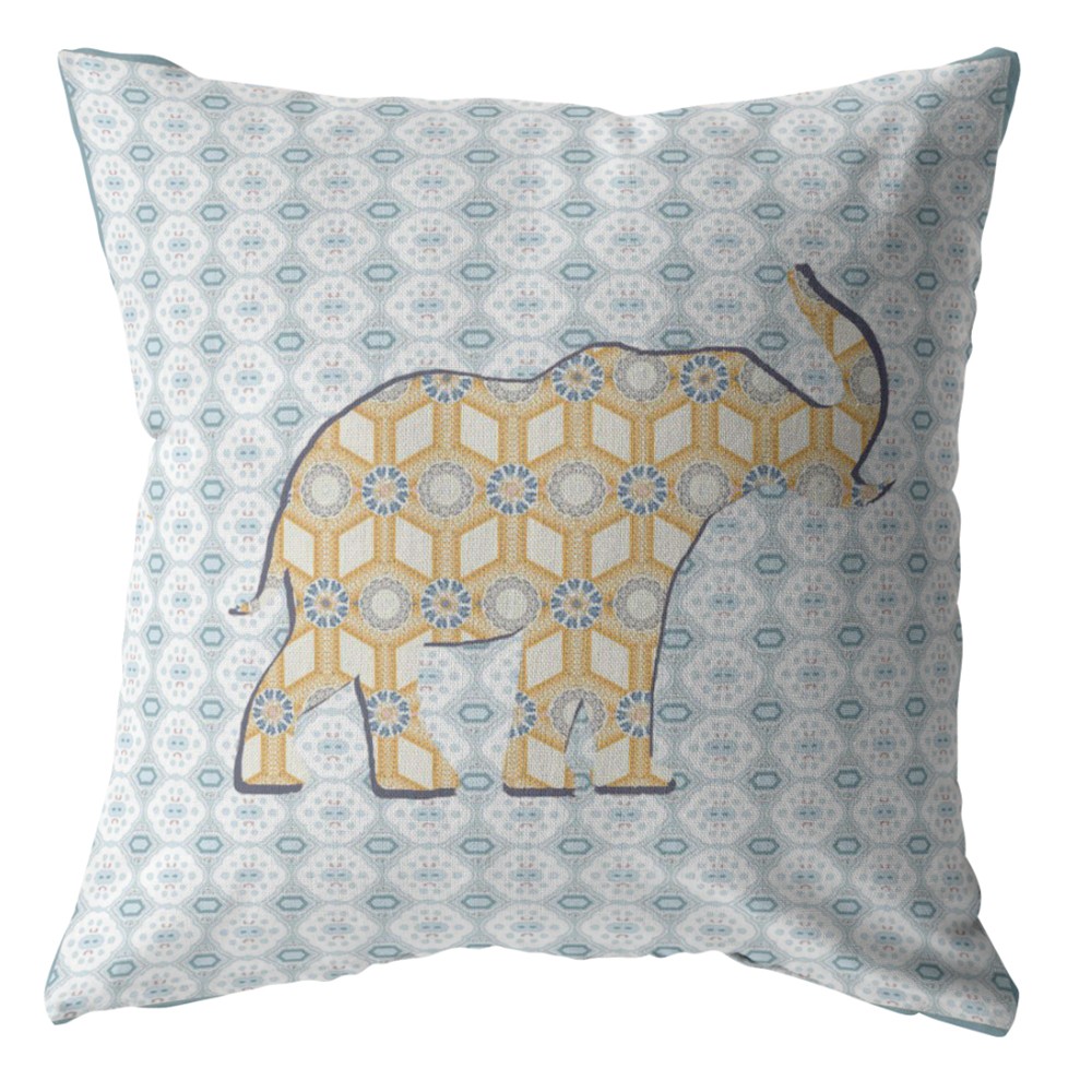 18" Blue Yellow Elephant Indoor Outdoor Throw Pillow-412532-1