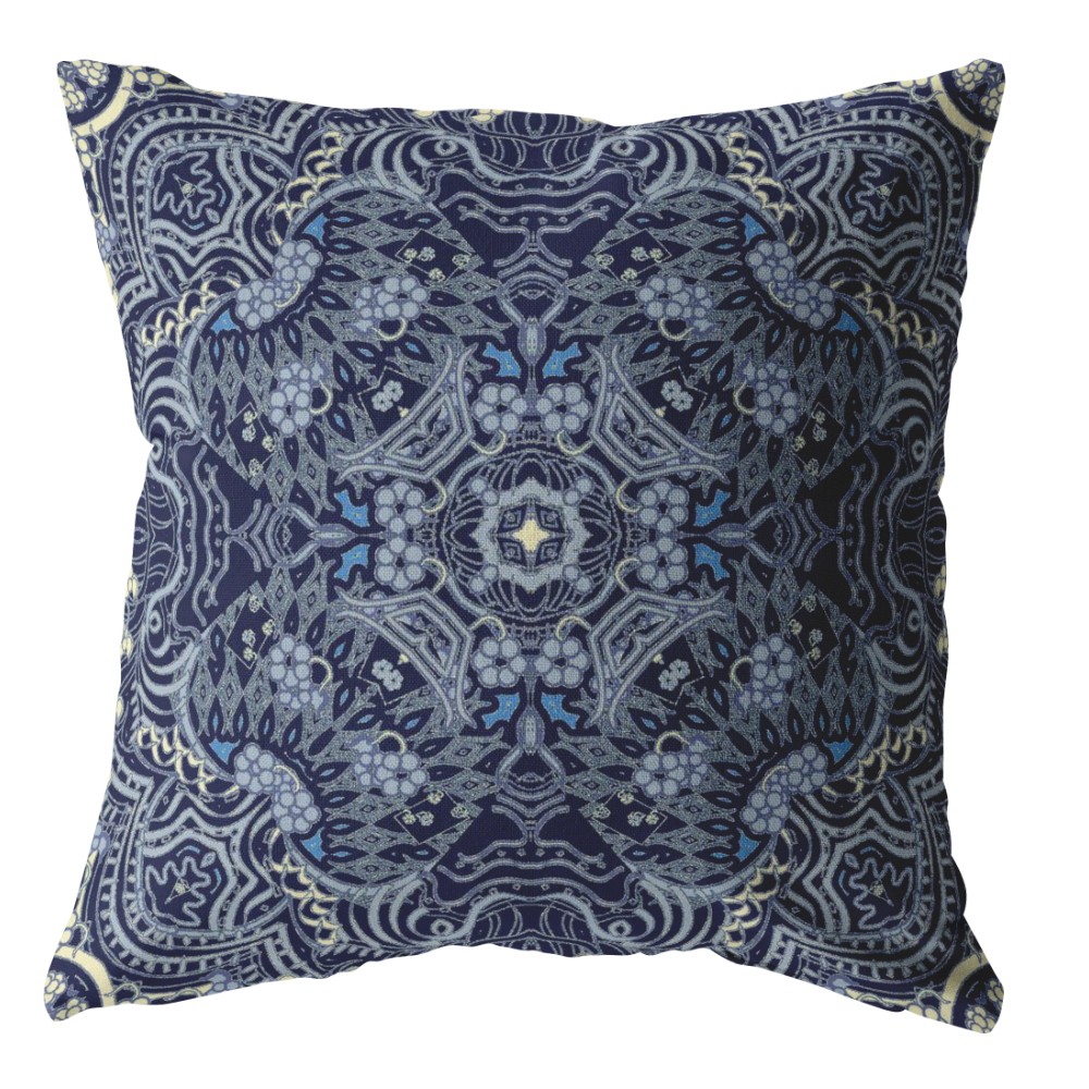 20” Indigo Boho Ornate Indoor Outdoor Throw Pillow-412573-1