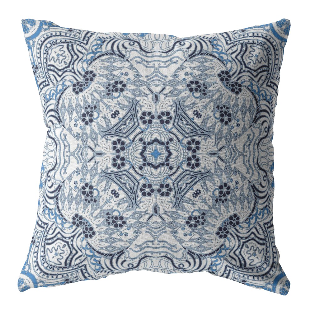 18” Light Blue Boho Ornate Indoor Outdoor Throw Pillow-412587-1