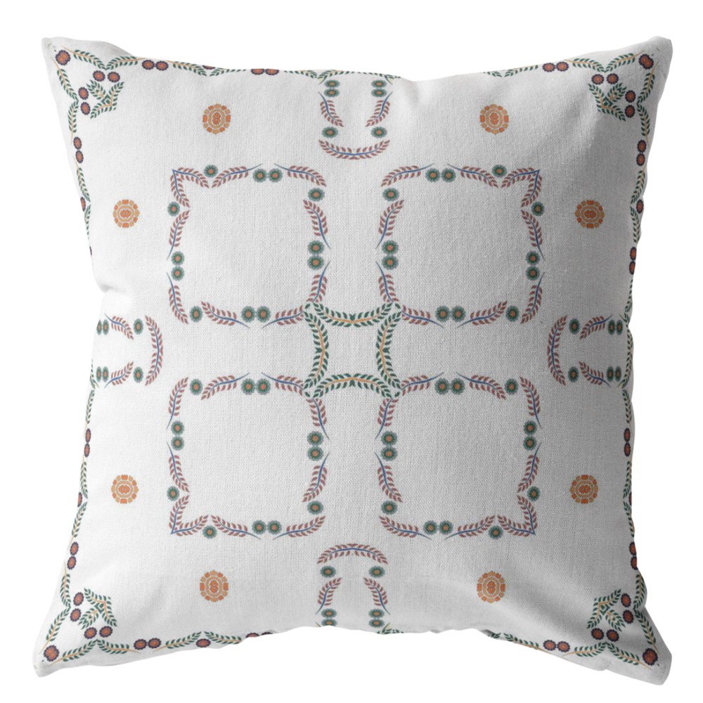 26” White Floral Indoor Outdoor Throw Pillow-412604-1