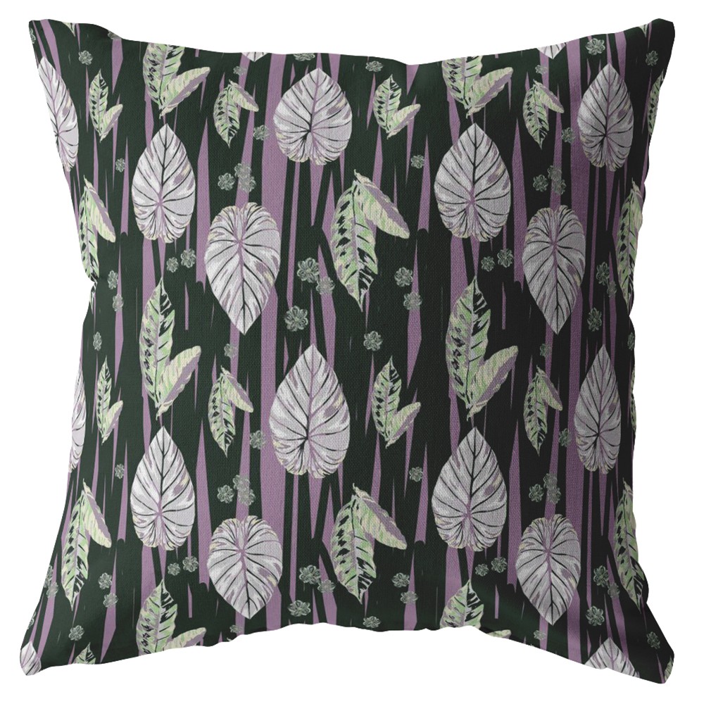 18” Black Purple Fall Leaves Indoor Outdoor Throw Pillow-412642-1