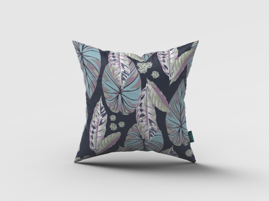 18” Blue Purple Tropical Leaf Indoor Outdoor Throw Pillow-412652-1