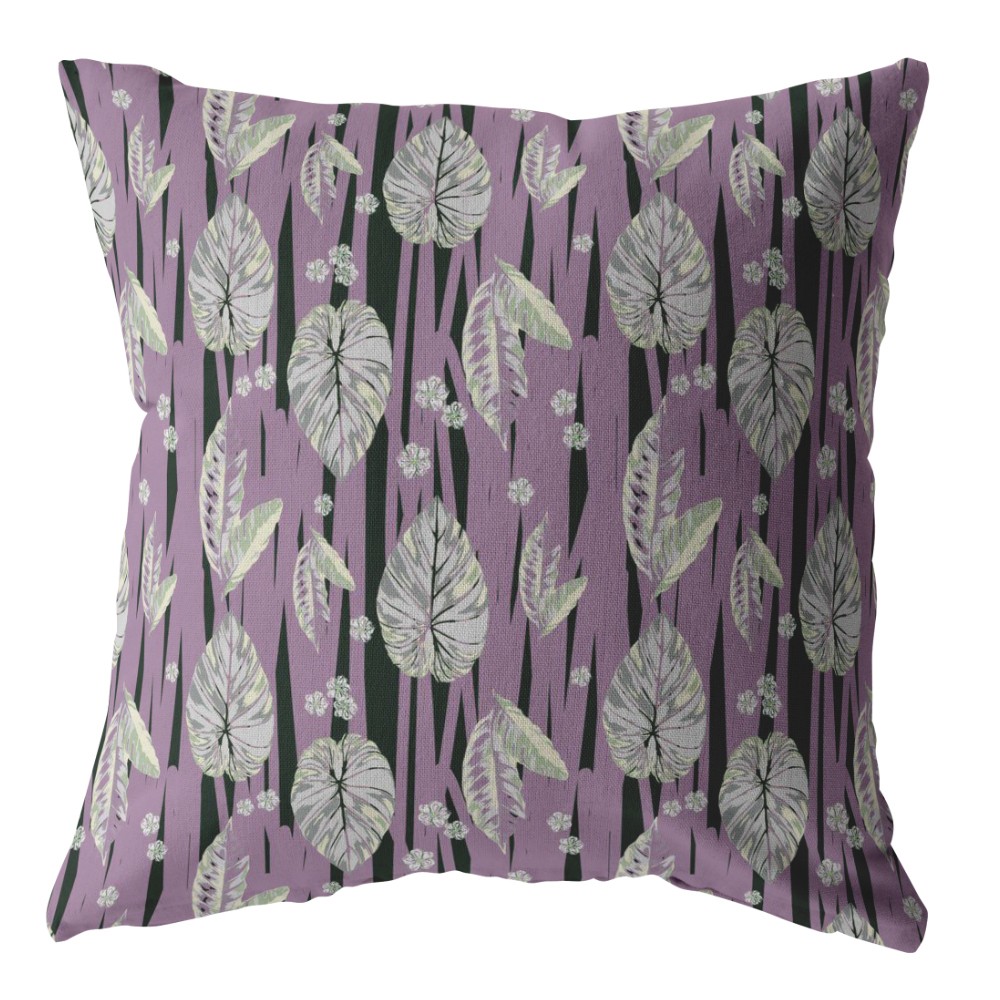 18” Lavender Black Fall Leaves Indoor Outdoor Throw Pillow-412672-1