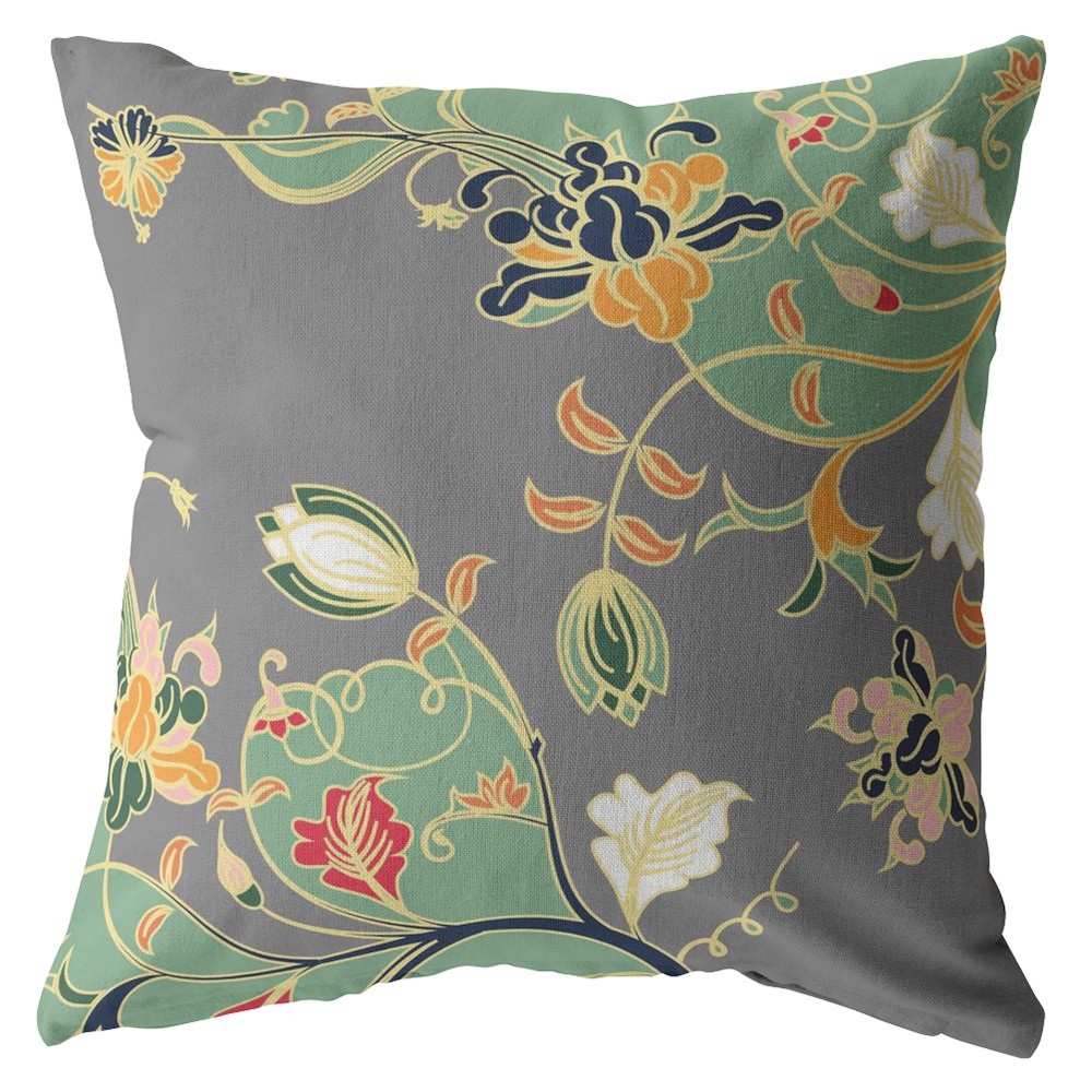18" Green Gray Garden Indoor Outdoor Zippered Throw Pillow-412718-1