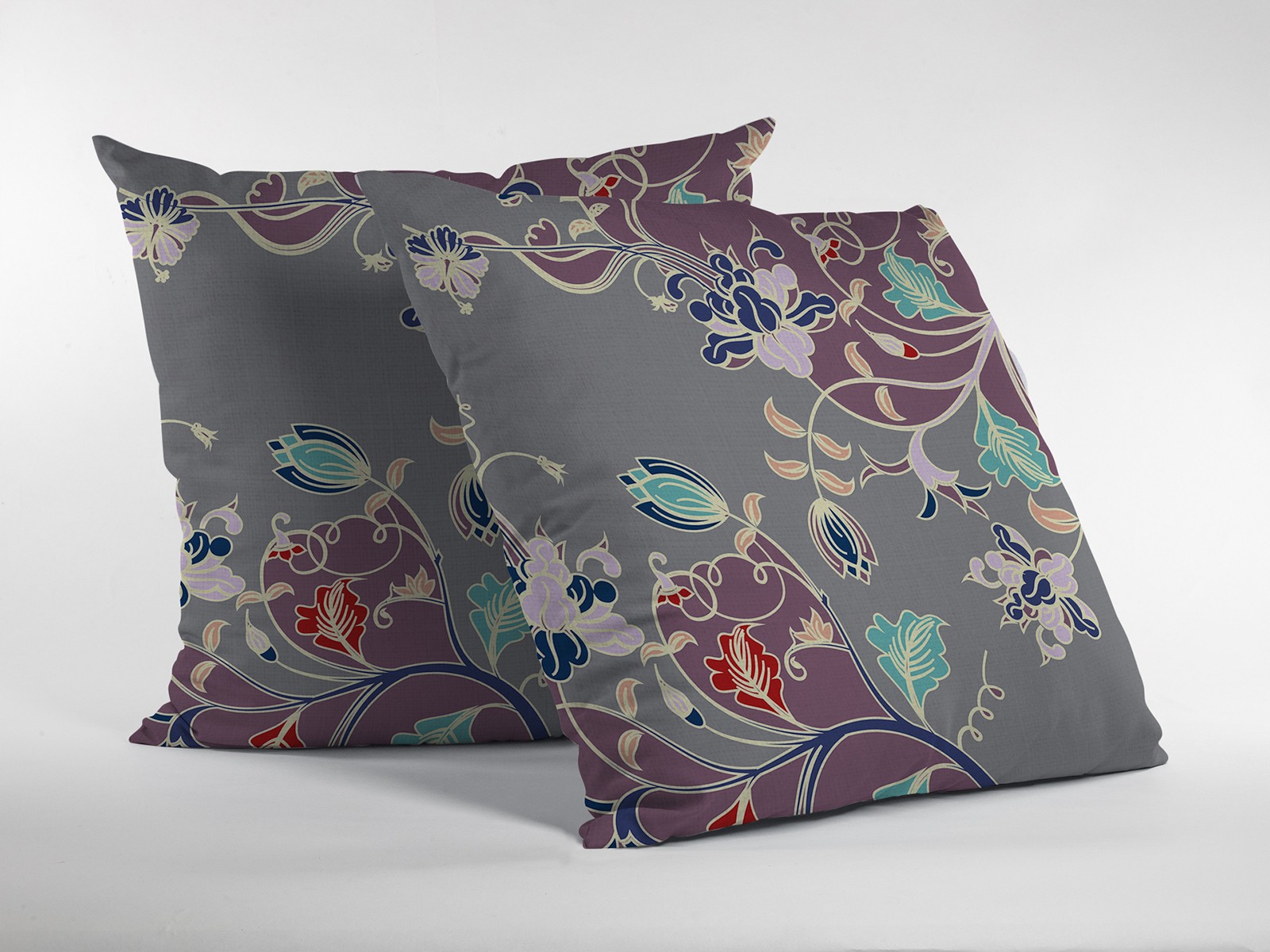 18" Purple Gray Garden Indoor Outdoor Zippered Throw Pillow-412722-1