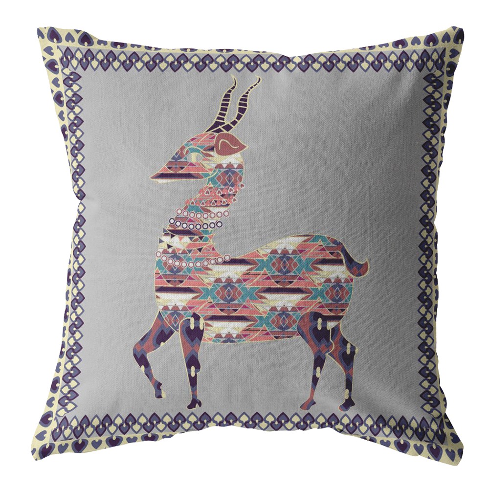 18" Purple Cream Boho Deer Indoor Outdoor Zippered Throw Pillow-412750-1