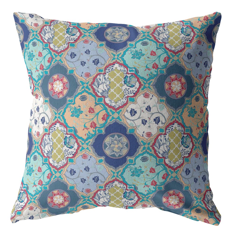 18” Blue Peach Trellis Indoor Outdoor Zippered Throw Pillow-412758-1