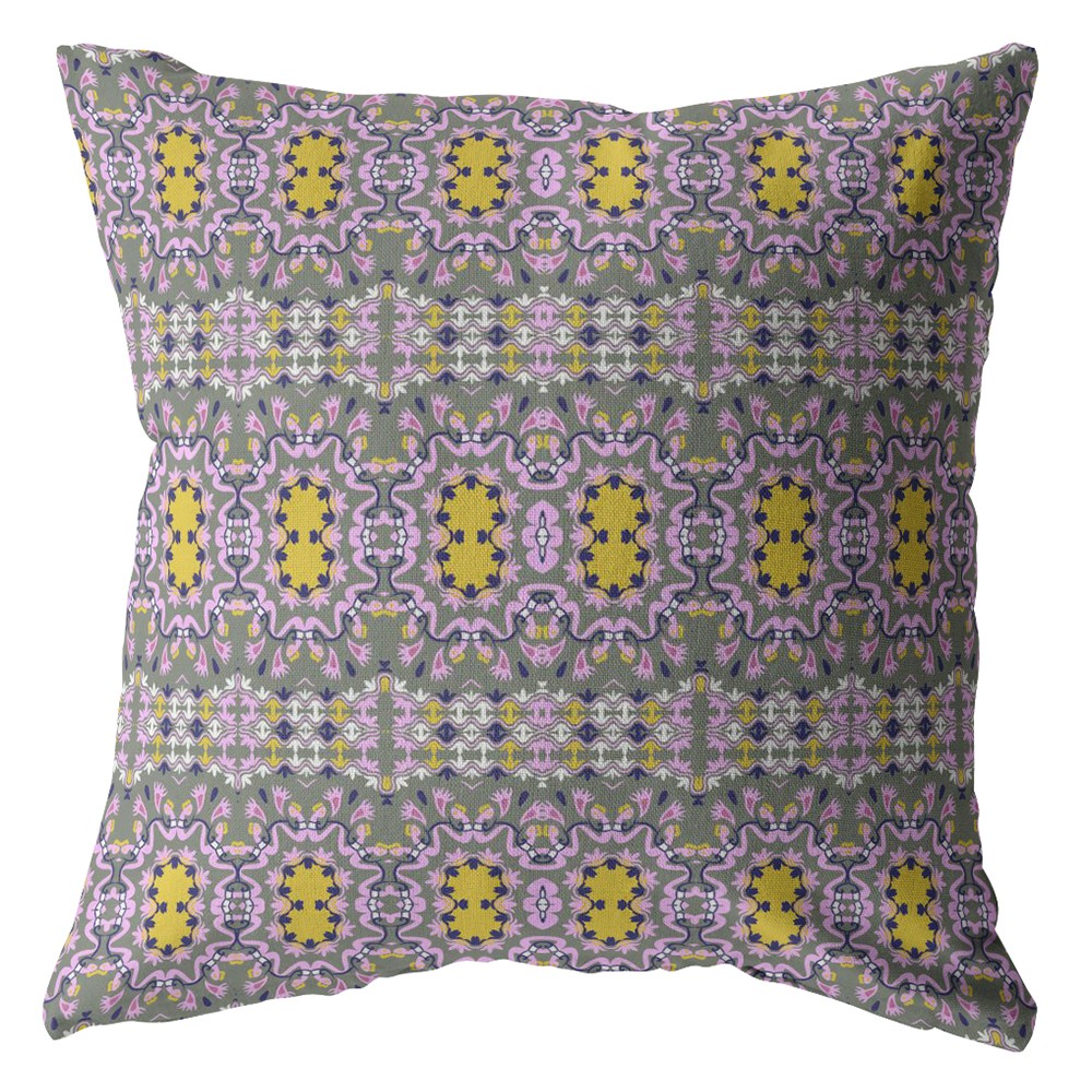 20” Purple Yellow Geofloral Indoor Outdoor Zippered Throw Pillow-412815-1