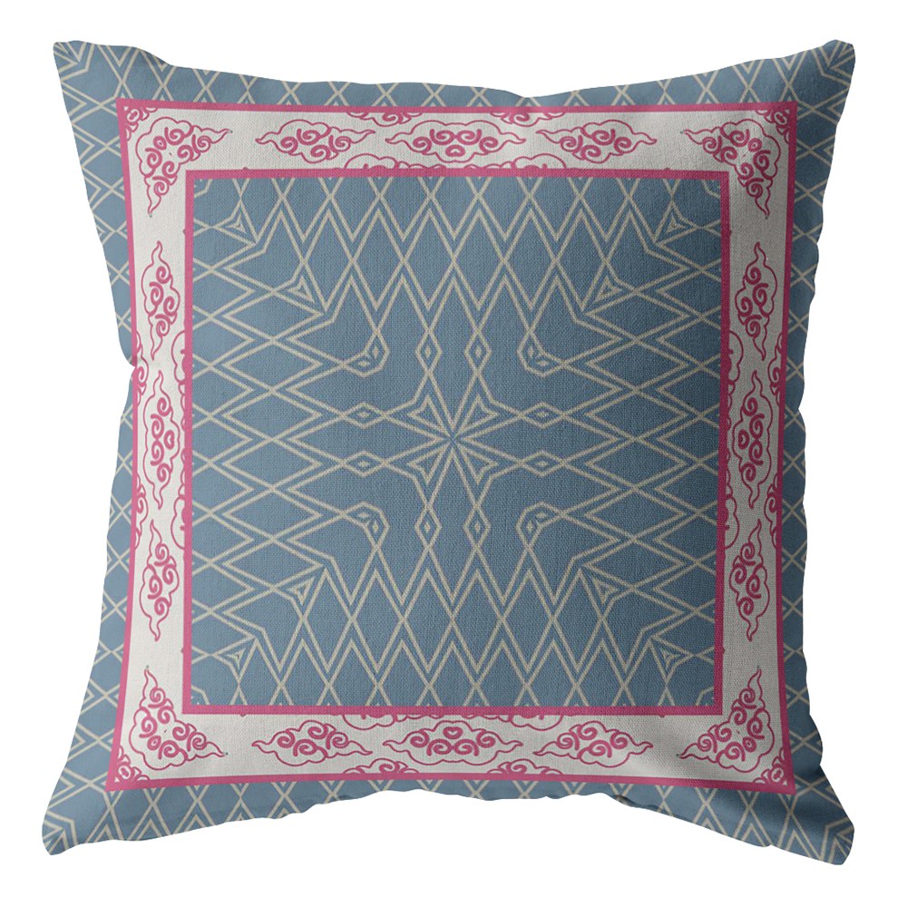 18" Pink Blue Nest Ornate Frame Indoor Outdoor Zippered Throw Pillow-412826-1