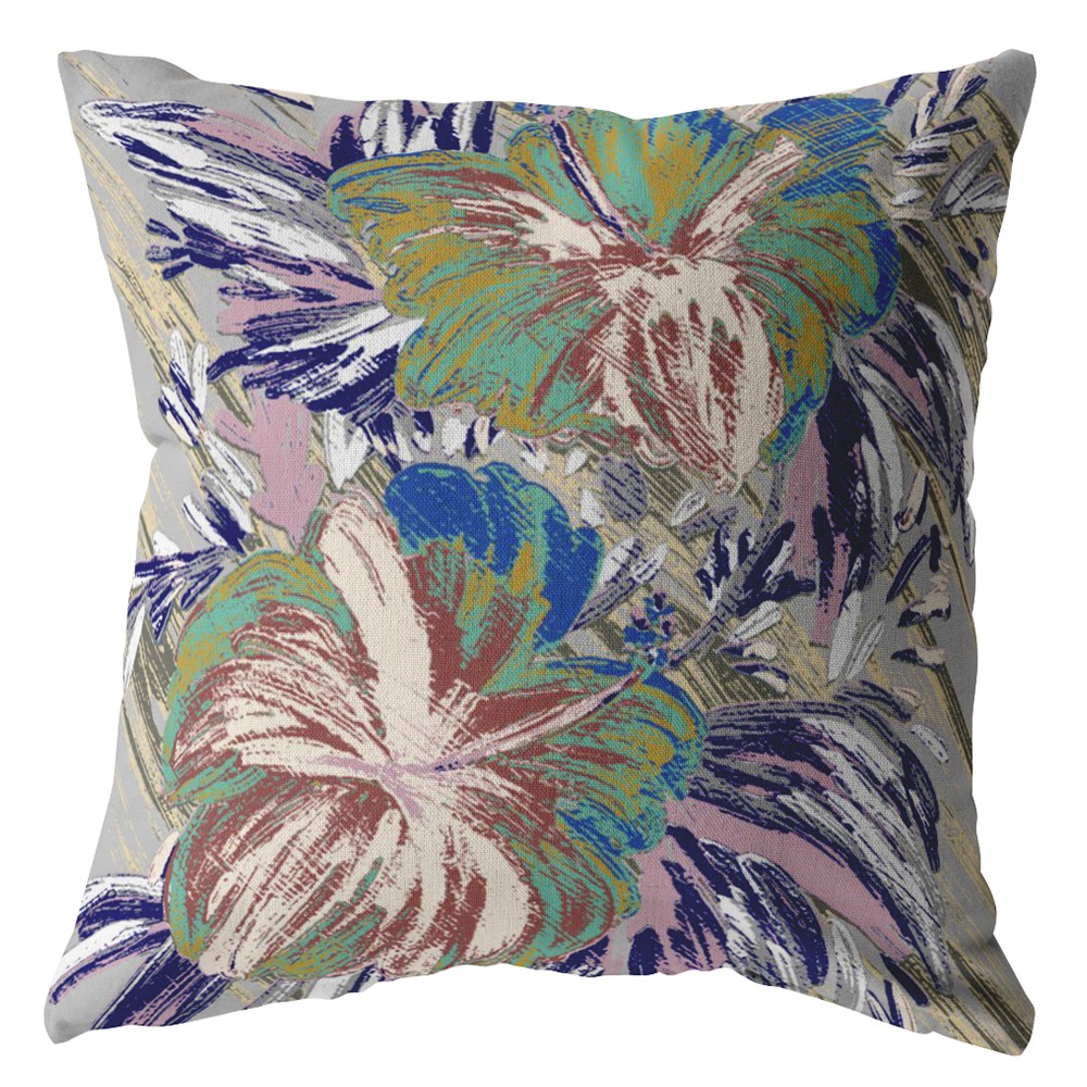18” Lilac Green Hibiscus Indoor Outdoor Zippered Throw Pillow-412858-1