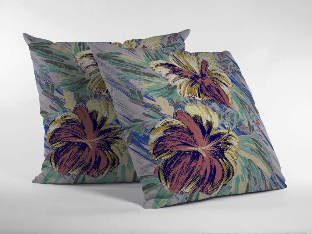 18” Terracotta Hibiscus Indoor Outdoor Zippered Throw Pillow-412866-1