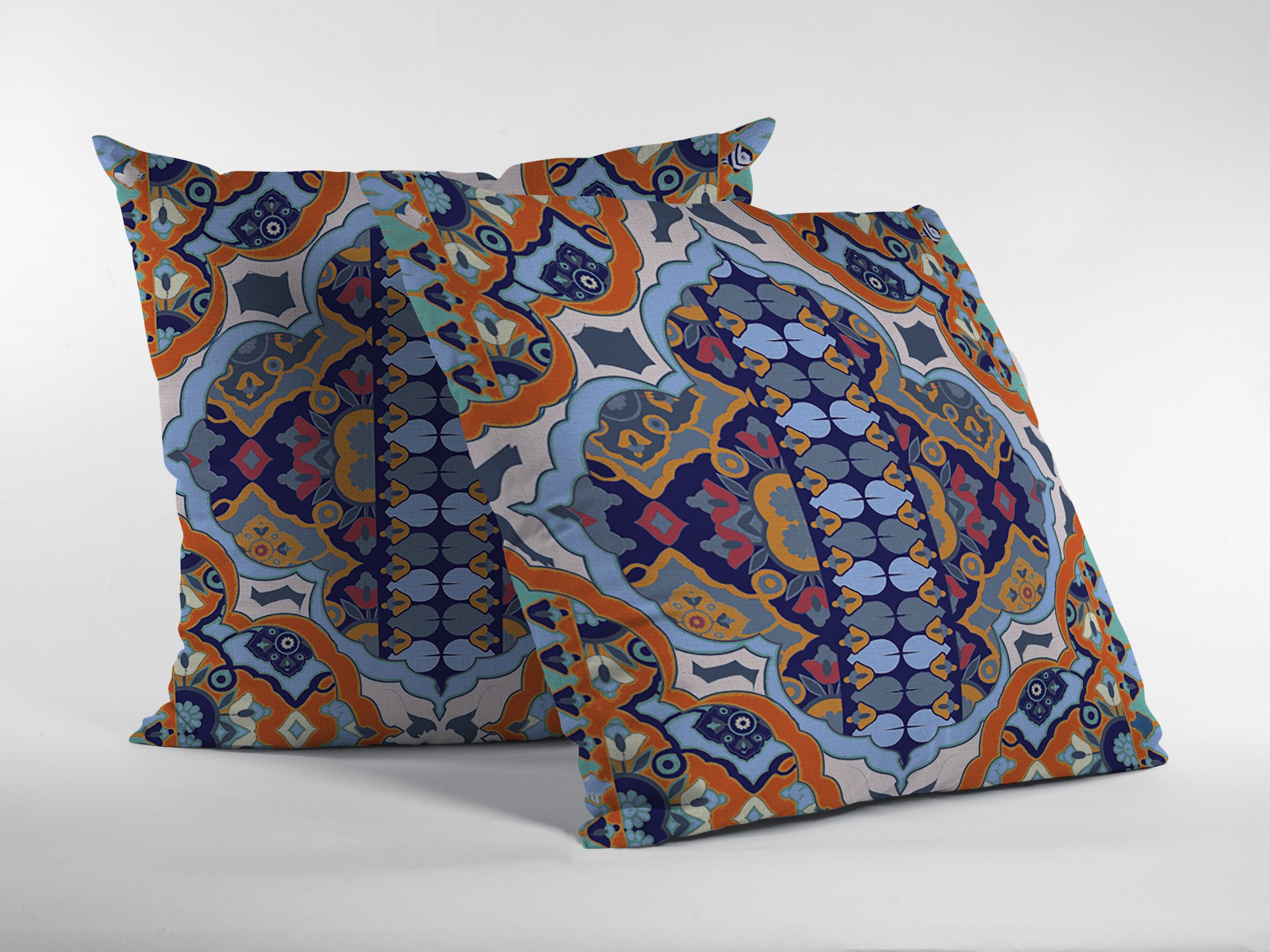 20" Orange Blue Boho Indoor Outdoor Zippered Throw Pillow-412875-1