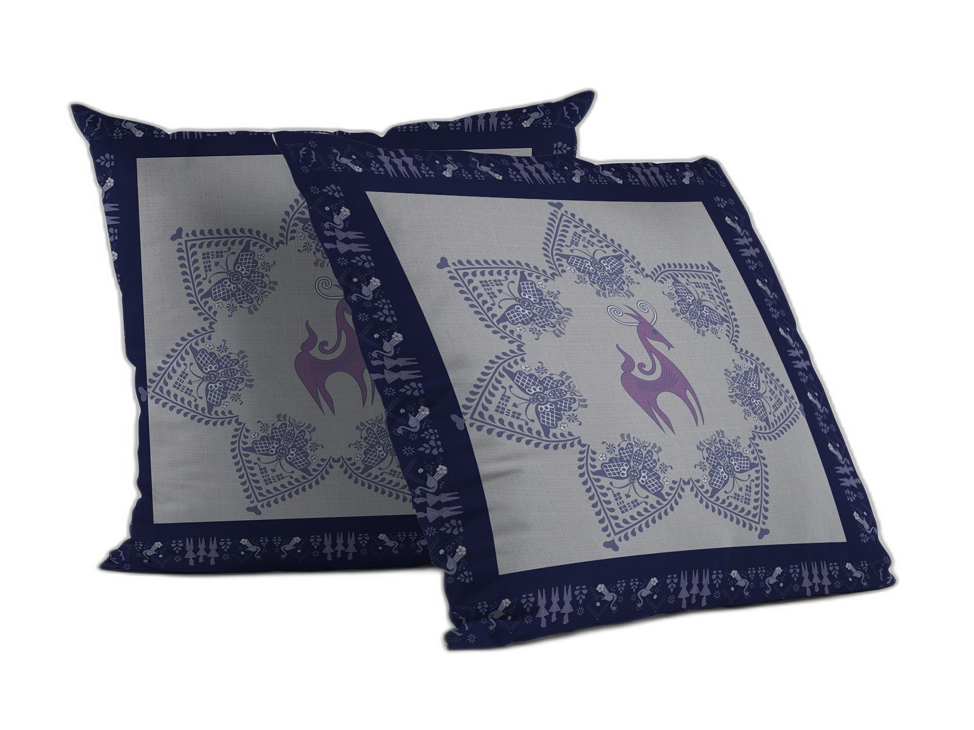 20” Gray Purple Horse Indoor Outdoor Zippered Throw Pillow-412895-1