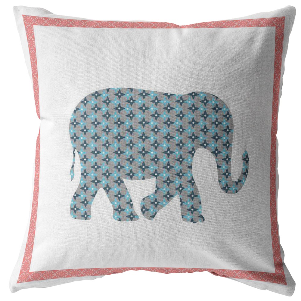 20” Blue Pink Elephant Indoor Outdoor Zippered Throw Pillow-412903-1