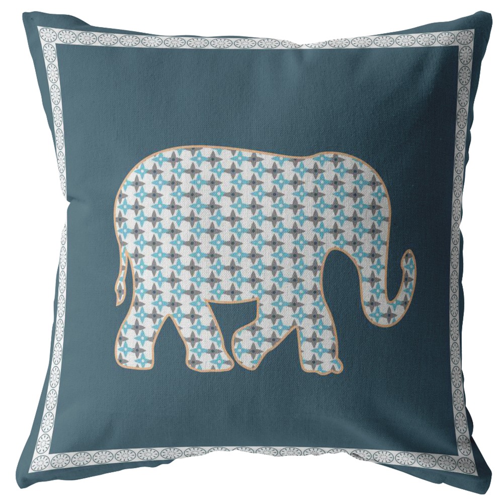 18” Spruce Blue Elephant Indoor Outdoor Zippered Throw Pillow-412922-1