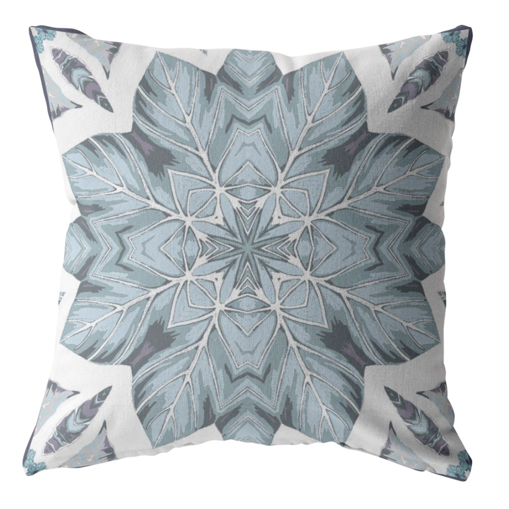 20" Blue Floral Forest Indoor Outdoor Zippered Throw Pillow-413079-1