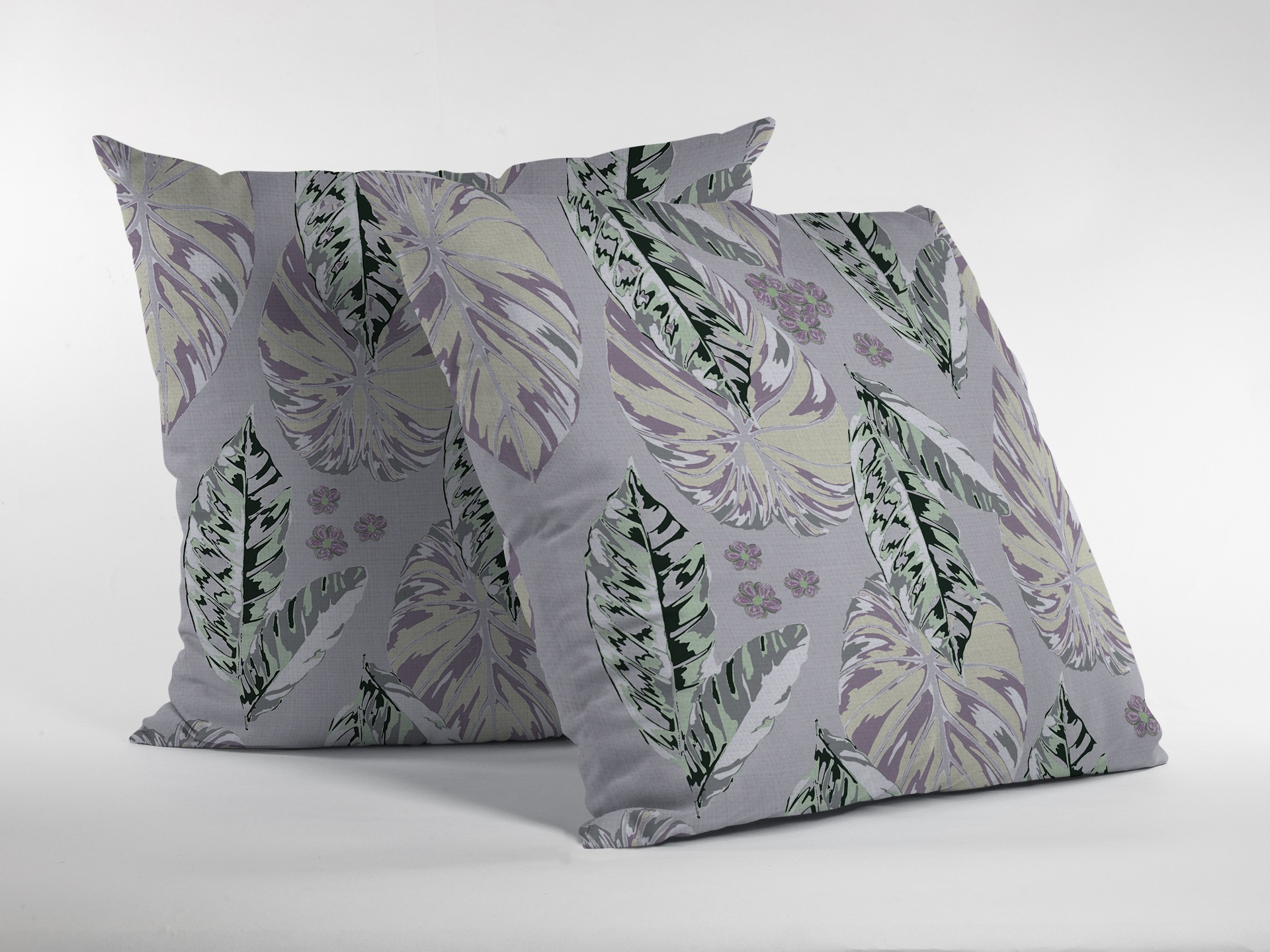 18” Blue Purple Tropical Leaf Indoor Outdoor Zippered Throw Pillow-413090-1