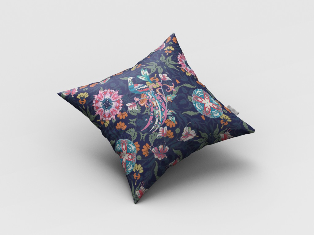 20" Navy Pink Peacock Suede Throw Pillow-413113-1