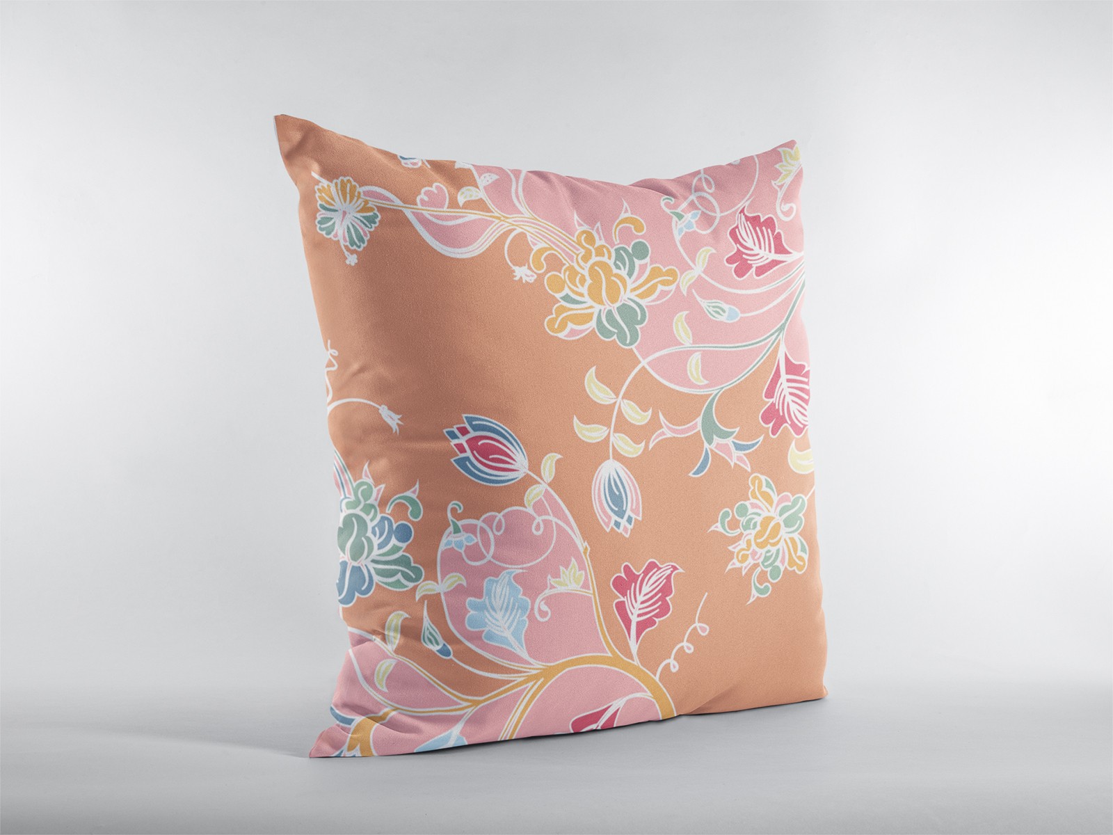 18" Pink Orange Garden Decorative Suede Throw Pillow-413139-1