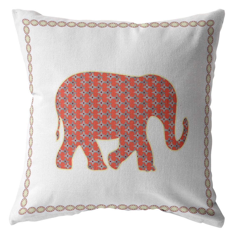 18” Orange White Elephant Boho Suede Throw Pillow-413280-1