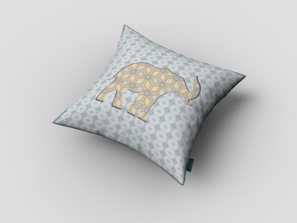 18" Blue Yellow Elephant Decorative Suede Throw Pillow-413334-1