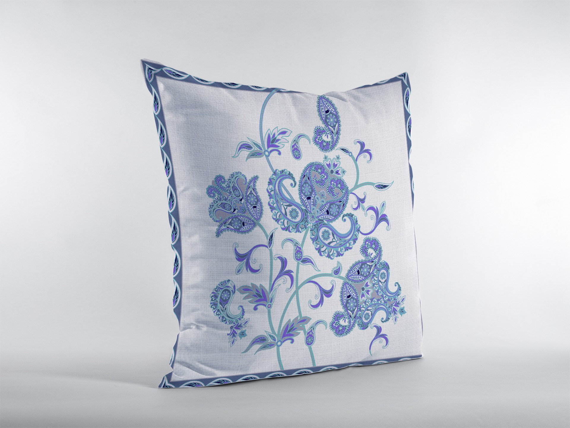 20” Blue White Wildflower Suede Throw Pillow-413386-1