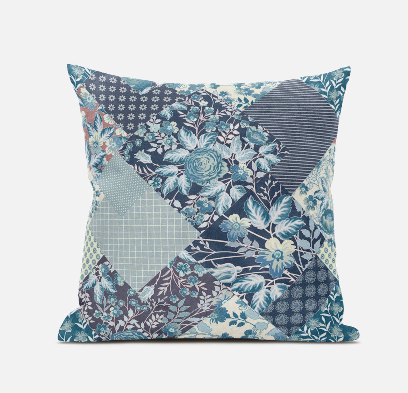 20" Blue White Floral Zippered Suede Throw Pillow-413425-1