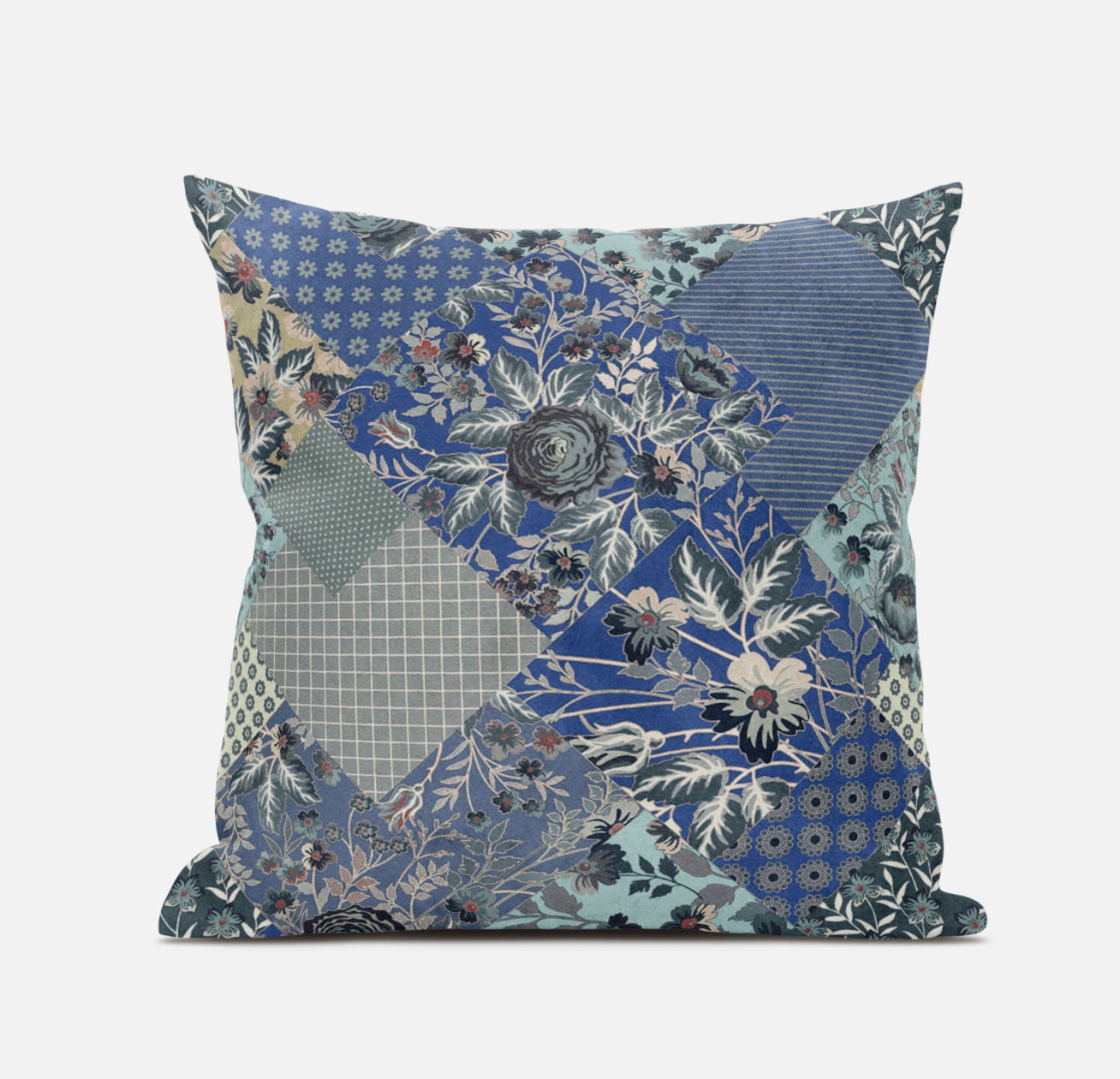 20" Blue Gray Floral Zippered Suede Throw Pillow-413446-1