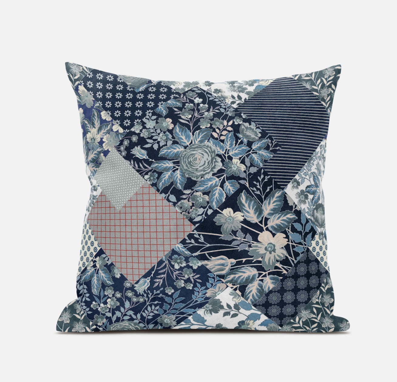 18" Deep Blue Gray Floral Zippered Suede Throw Pillow-413448-1