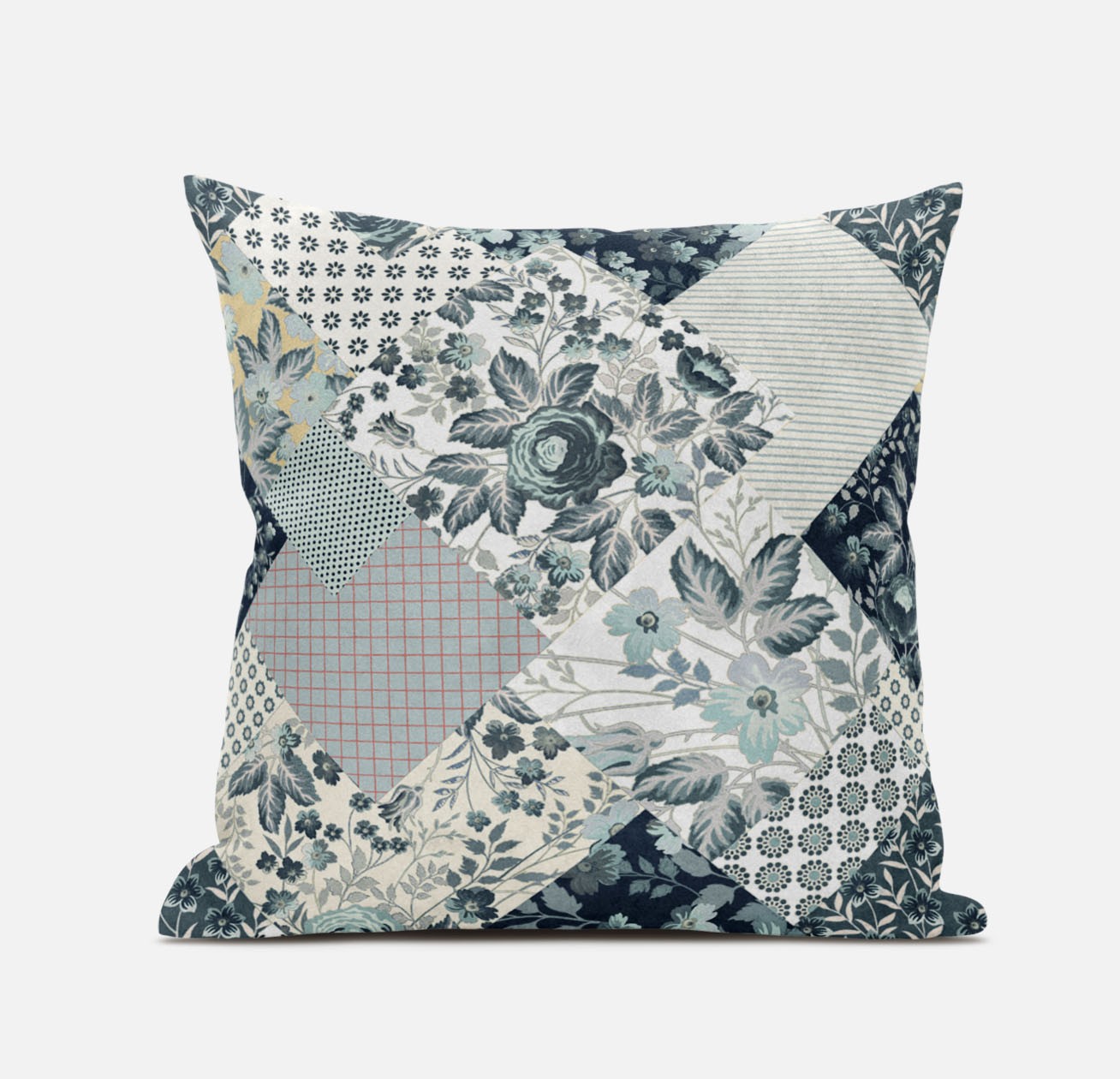 18" Gray White Floral Zippered Suede Throw Pillow-413451-1
