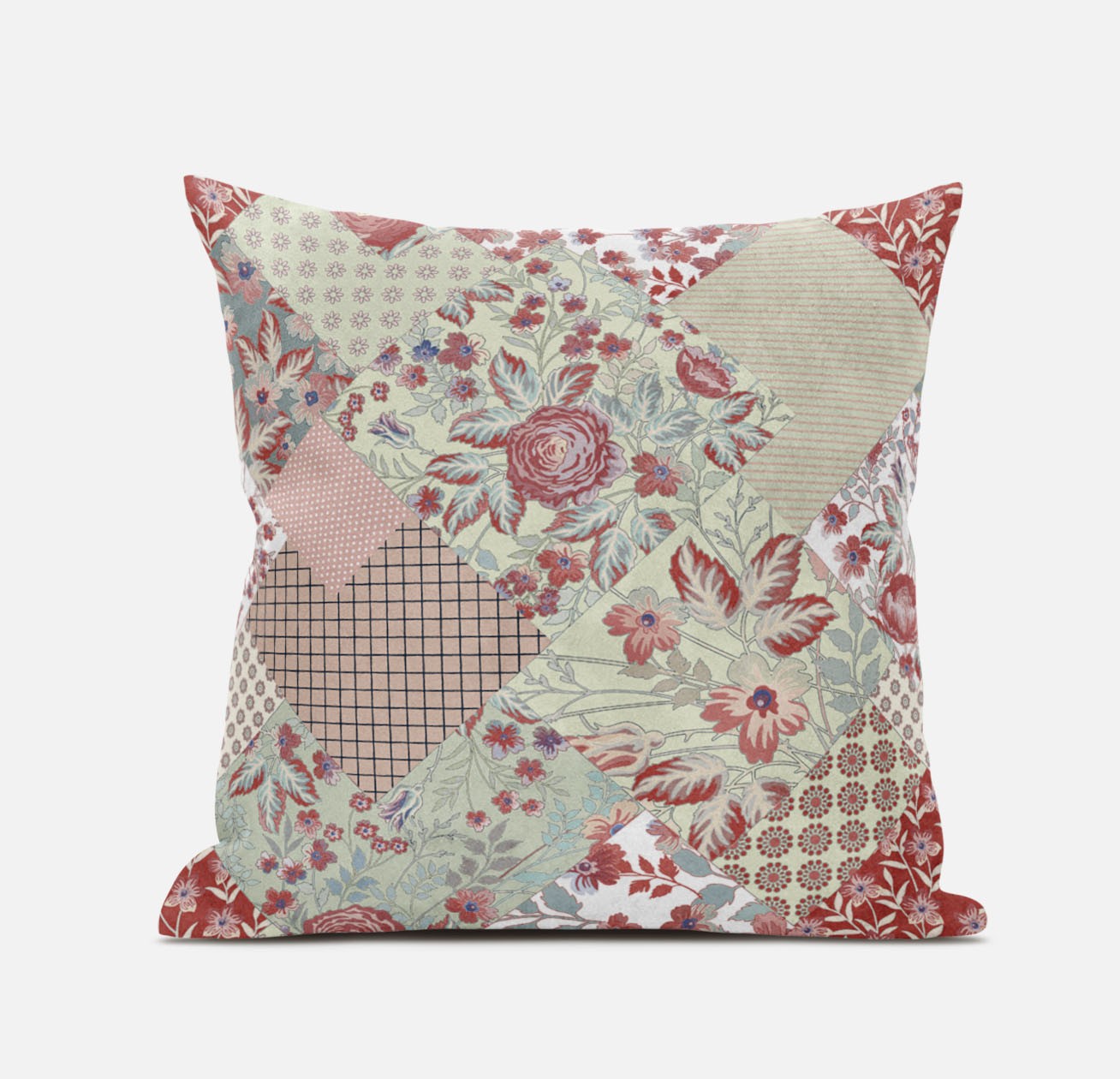 18" Red White Floral Zippered Suede Throw Pillow-413460-1