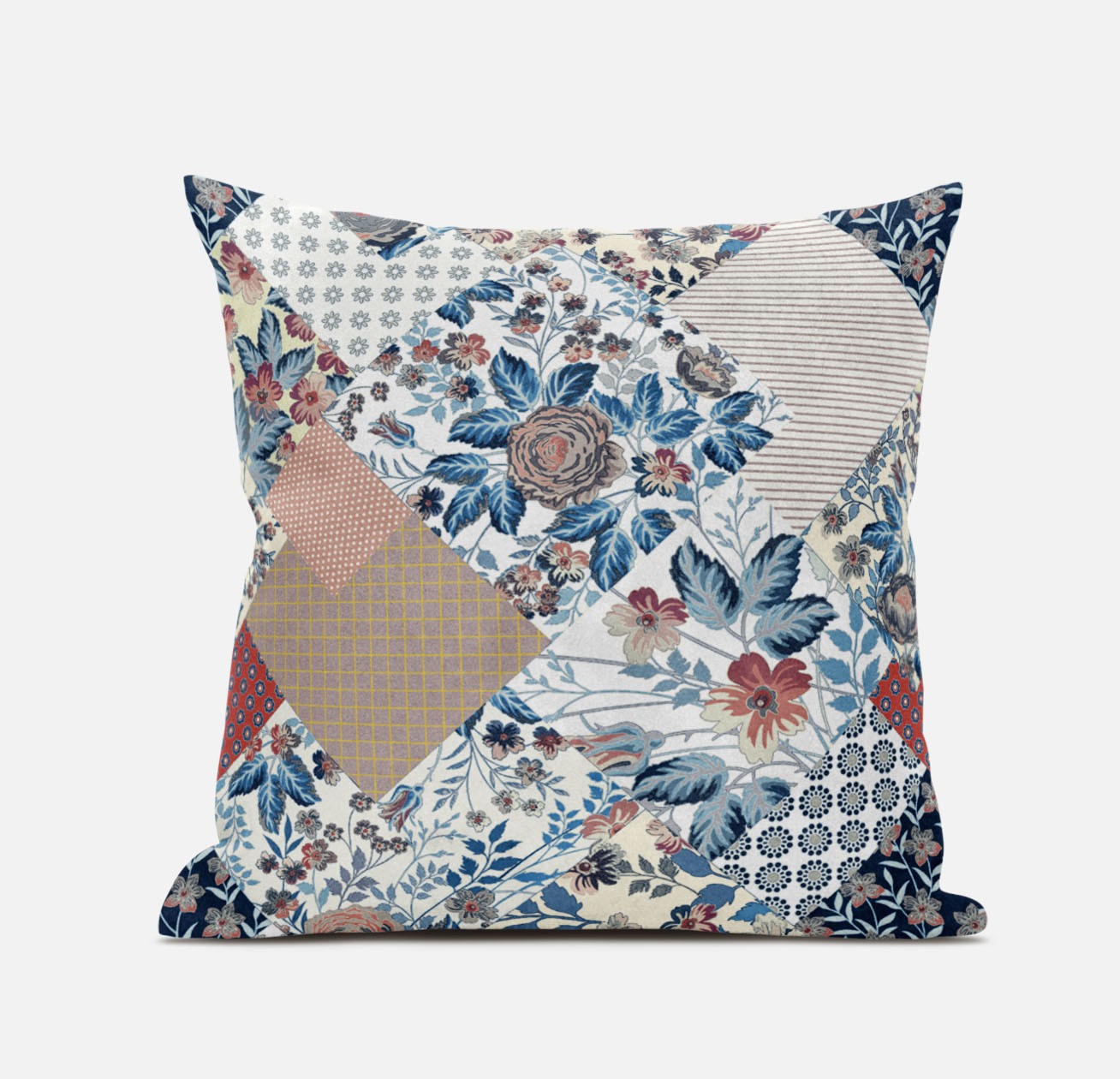 18" Blue Peach Floral Zippered Suede Throw Pillow-413469-1