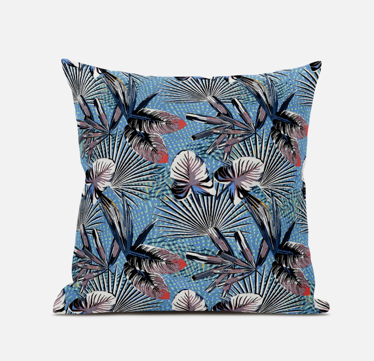 18” Black Blue Tropical Zippered Suede Throw Pillow-413529-1